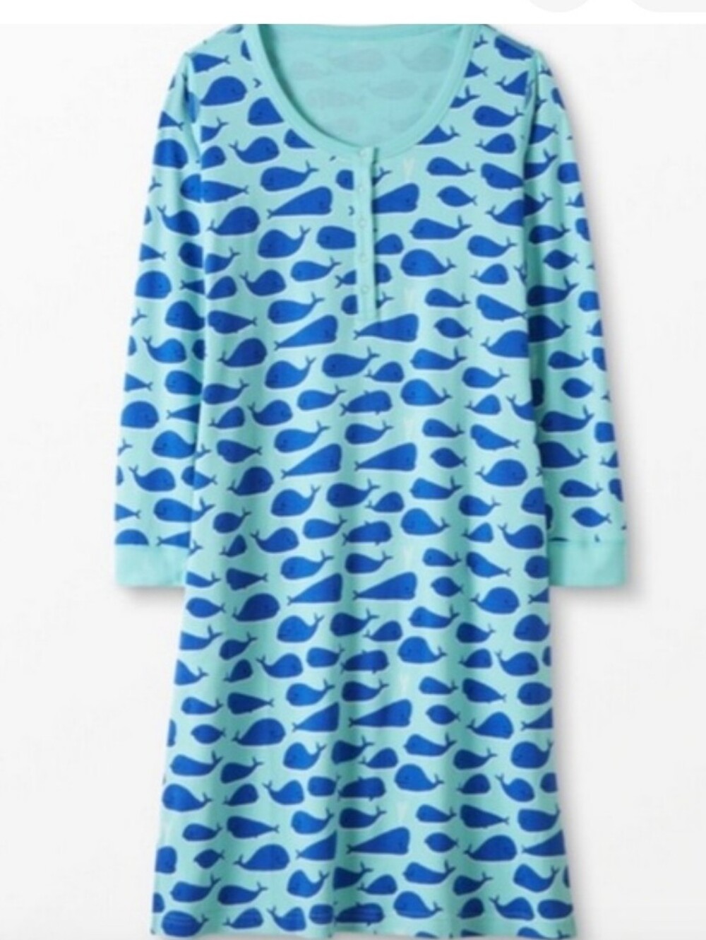 Hanna Andersson Whale Print Nightgown Henley Long Sleeve Pockets Blue M